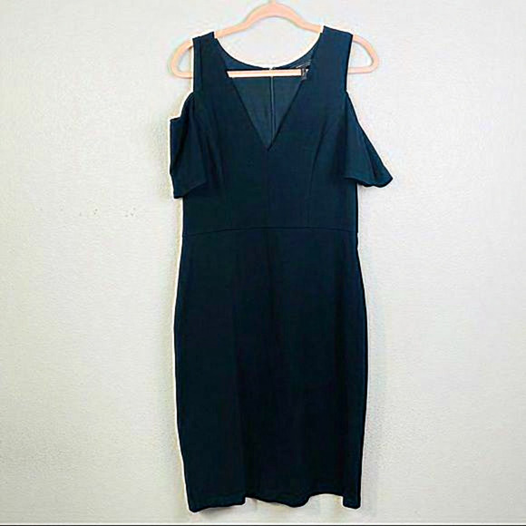 BCBGMAXAZRIA Black Anah Cold-Shoulder Midi Dress Large - Picture 2 of 9